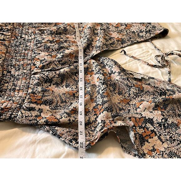 American Eagle Cotton Linen Blend Lined Dress XL Wrap V Neck Floral Tiered Skirt - Picture 8 of 13